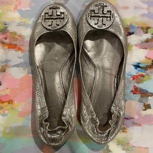 Tory Burch Silver Flats Size 8